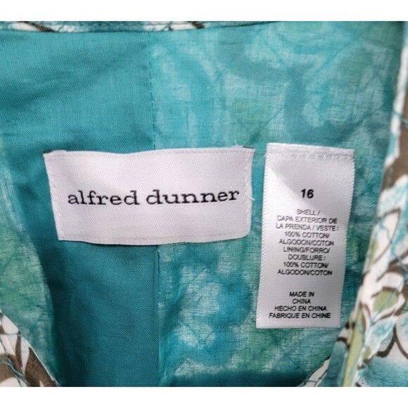 Alfred Dunner Women's Green Cotton Floral Long Sleeve Full Zip Jacket NWT - Picture 3 of 5